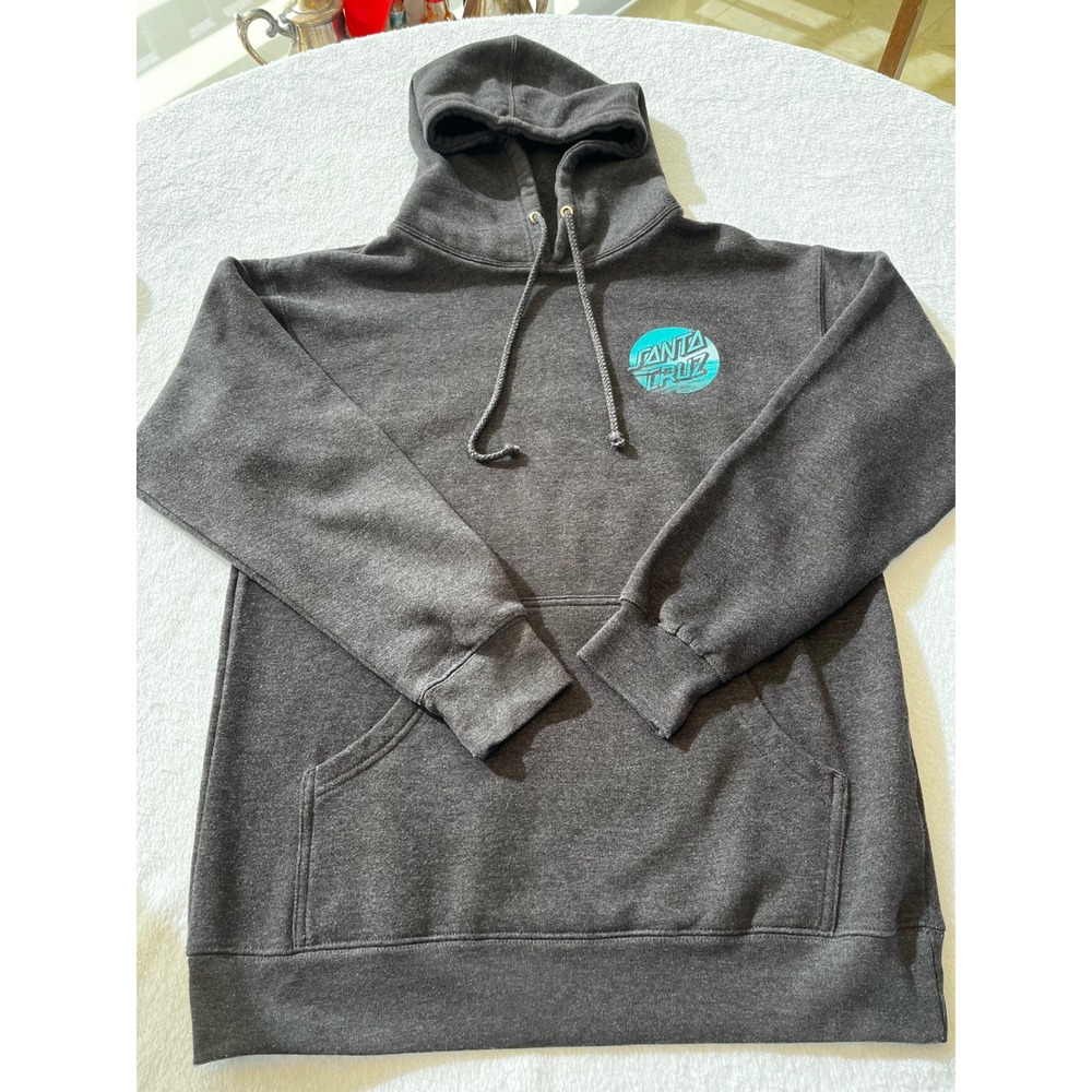 Santa‎ Cruz Skateboards Mens Medium Charcoal Grey Teal Ocean Dot Logo Hoodie